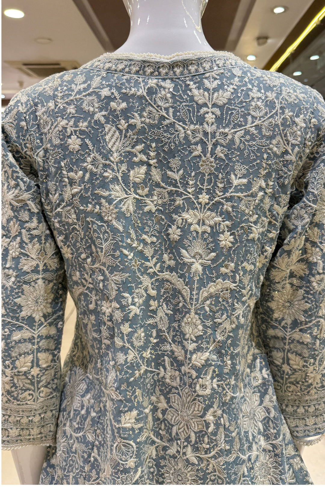 Firozi Blue Chikankari, Sequins and Zari work Palazzo Suit Set