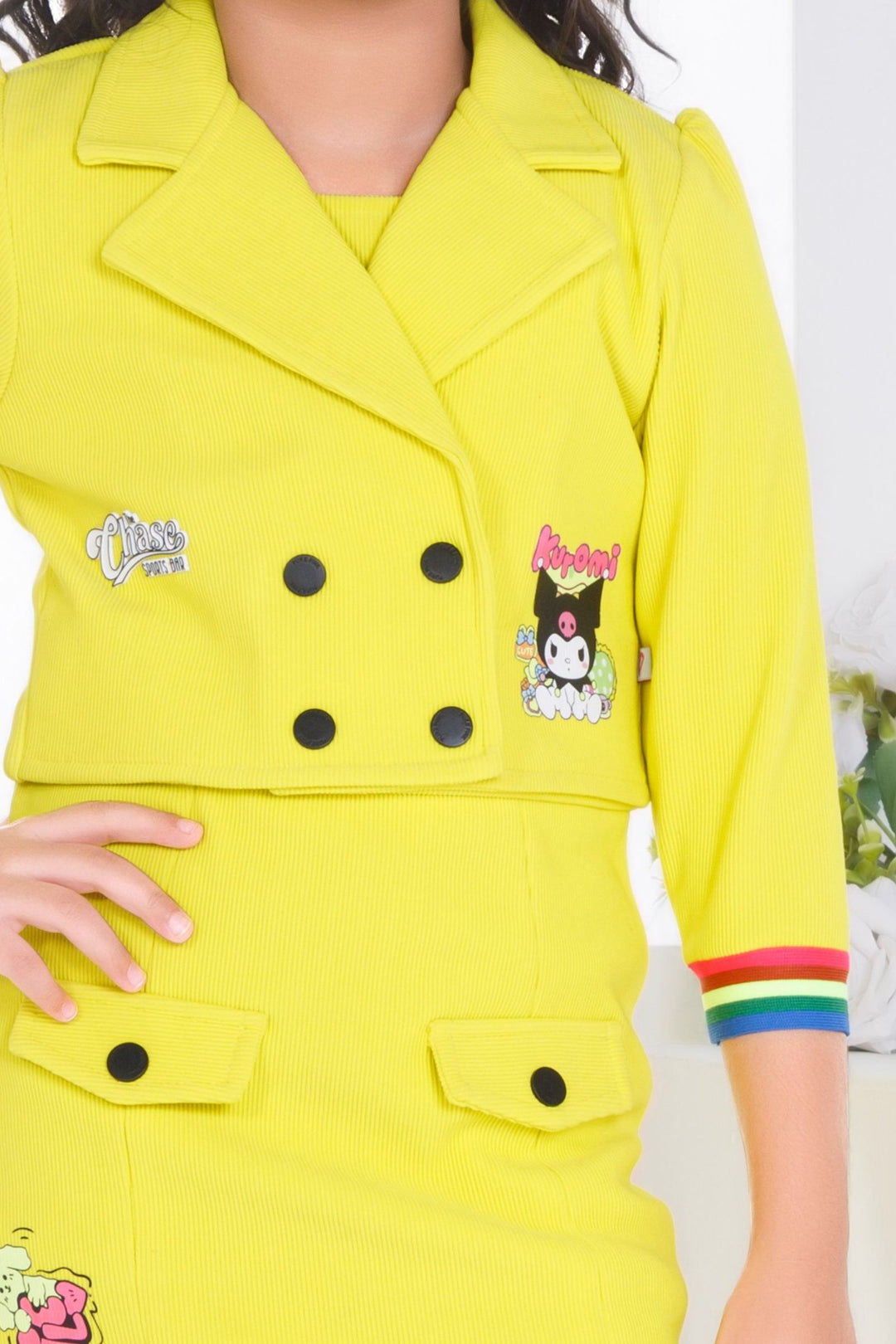 Yellow Jacket Styled Short Frock For Girls