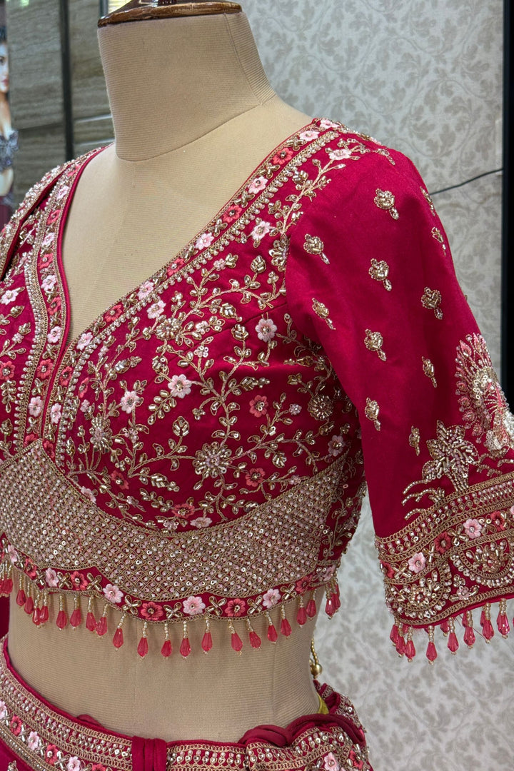 Designer Wedding Lehenga in Rani Pink with Beads, Zari and Sequins Work