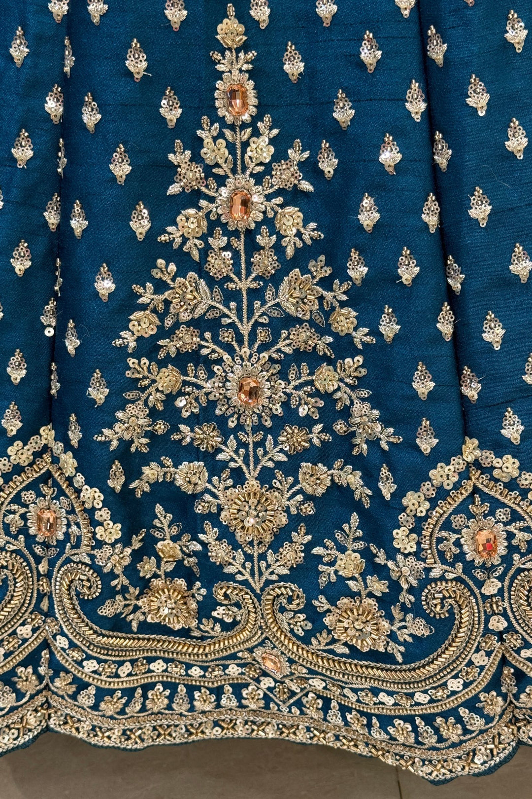 Designer Wedding Lehenga in Peacock Blue with Beads, Zari and Sequins Work