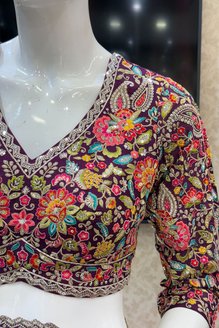 Purple Embroidery, Sequins and Zari work Saree