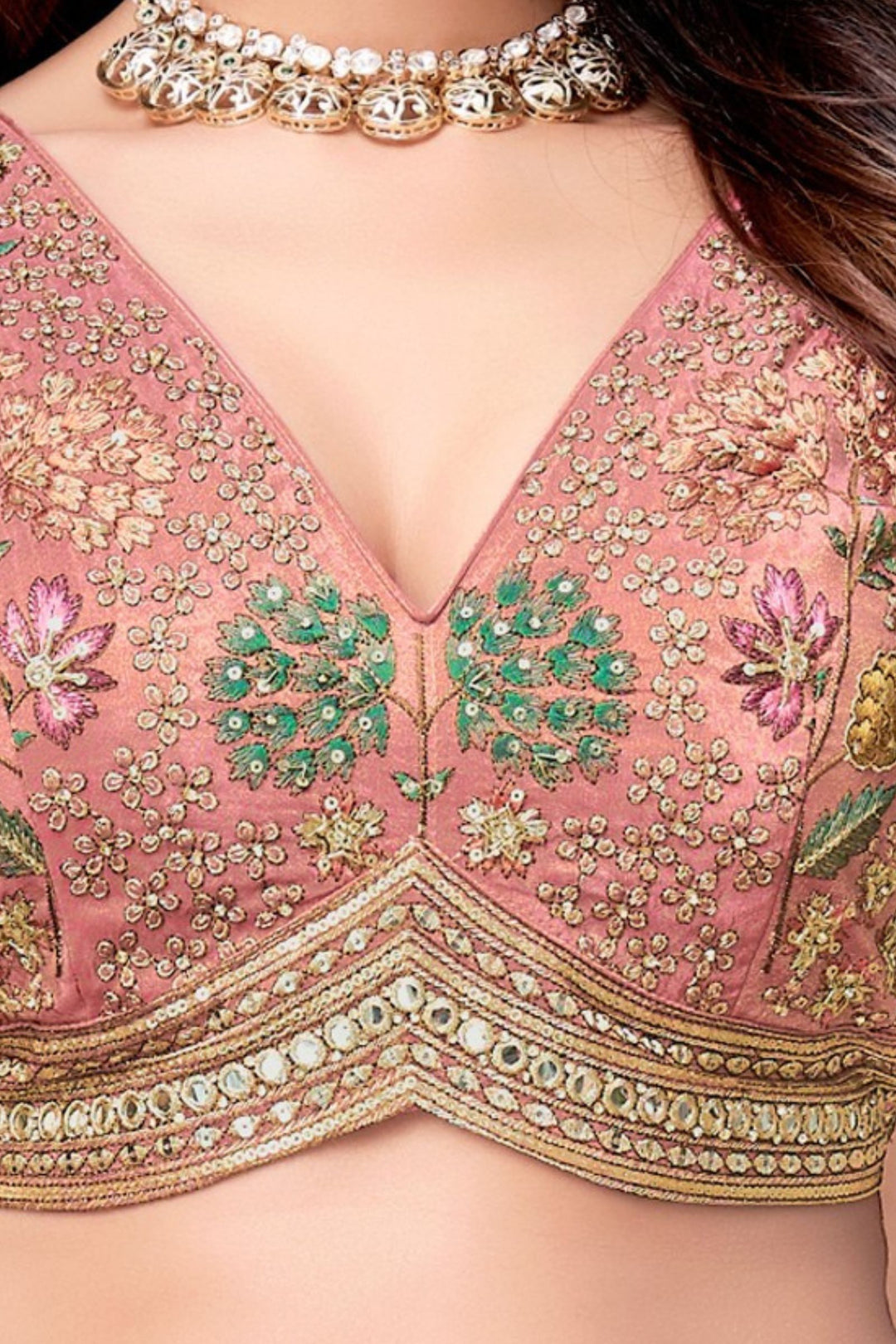 Onion Pink Sequins, Beads, Zardozi and Multicolor Embroidery work Crop Top Lehenga
