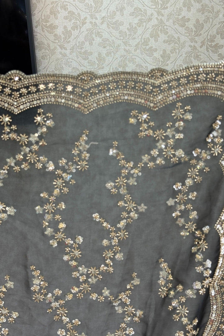 Black Beads, Zari and Sequins work Saree