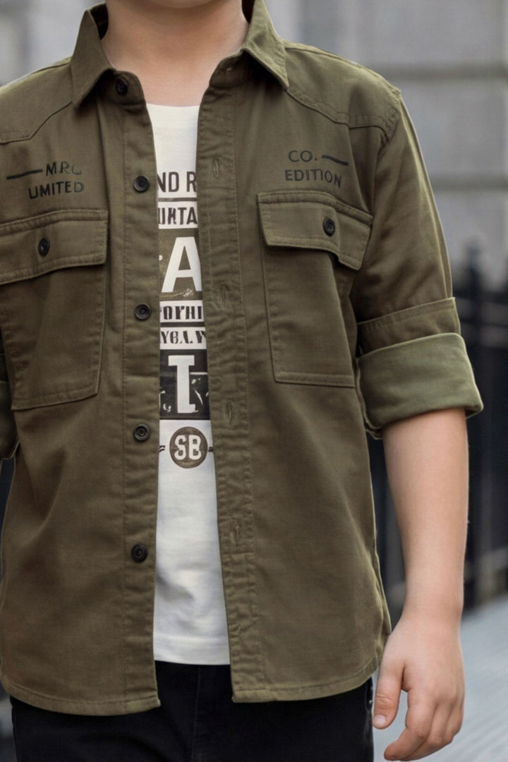 Green Blazer, Printed T-Shirt and Black Pant Set for Boys