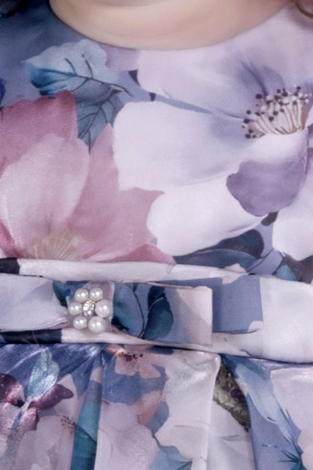 Light Blue with Floral Print Short Frock For Girls