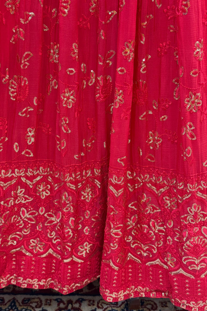 Rani Pink Zardozi, Beads, Mirror, Stone, Zari and Beads work Peplum Style Lehenga