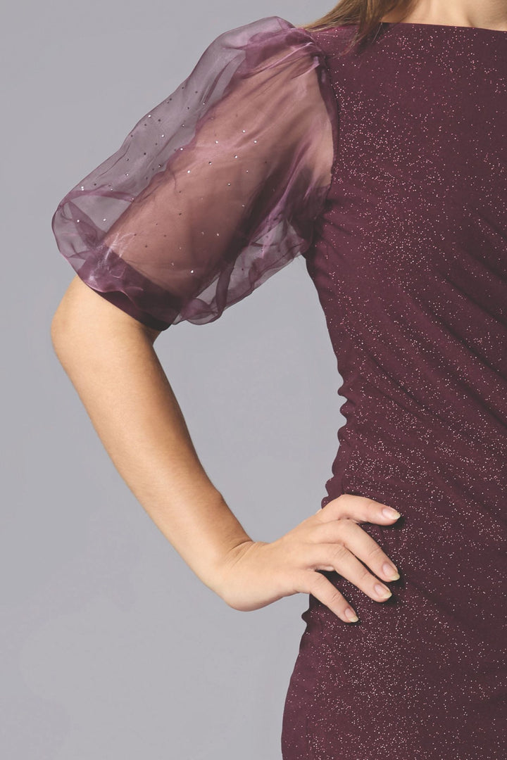 Maroon Glitter work Short Frock for Girls