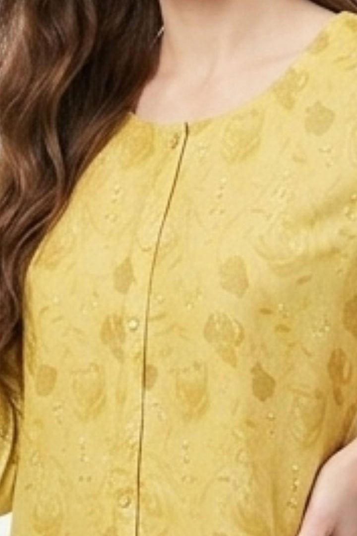 Lemon Yellow Digital Print Short Kurti
