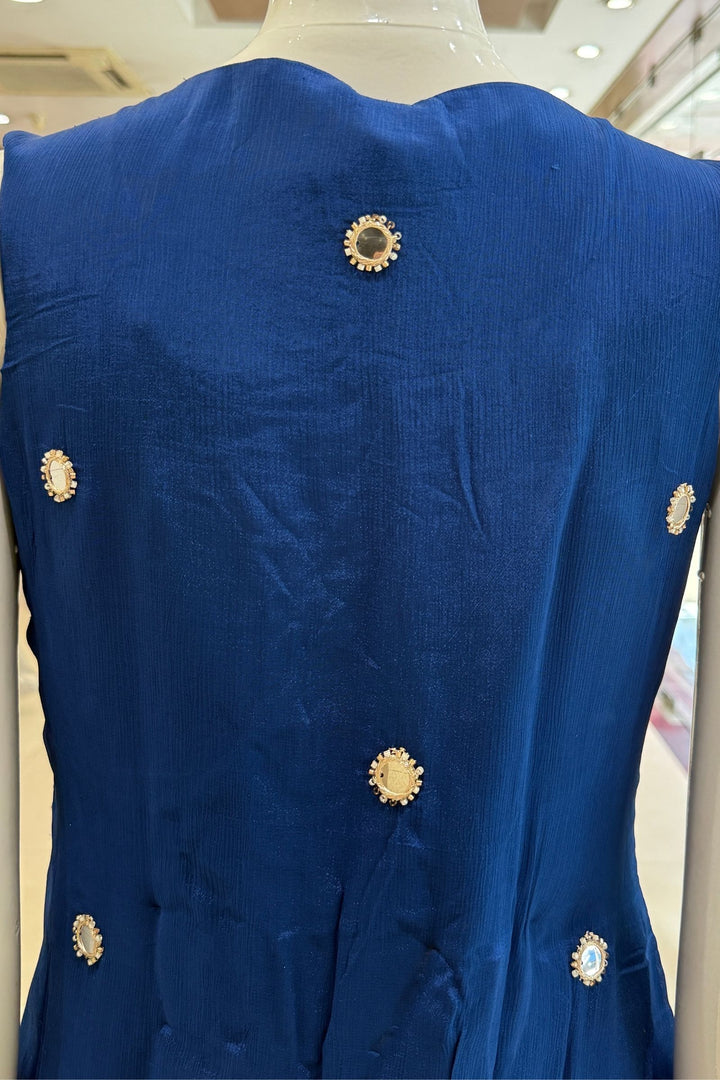 Teal Blue Mirror, Beads, Sequins and Zari work Palazzo Salwar Suit