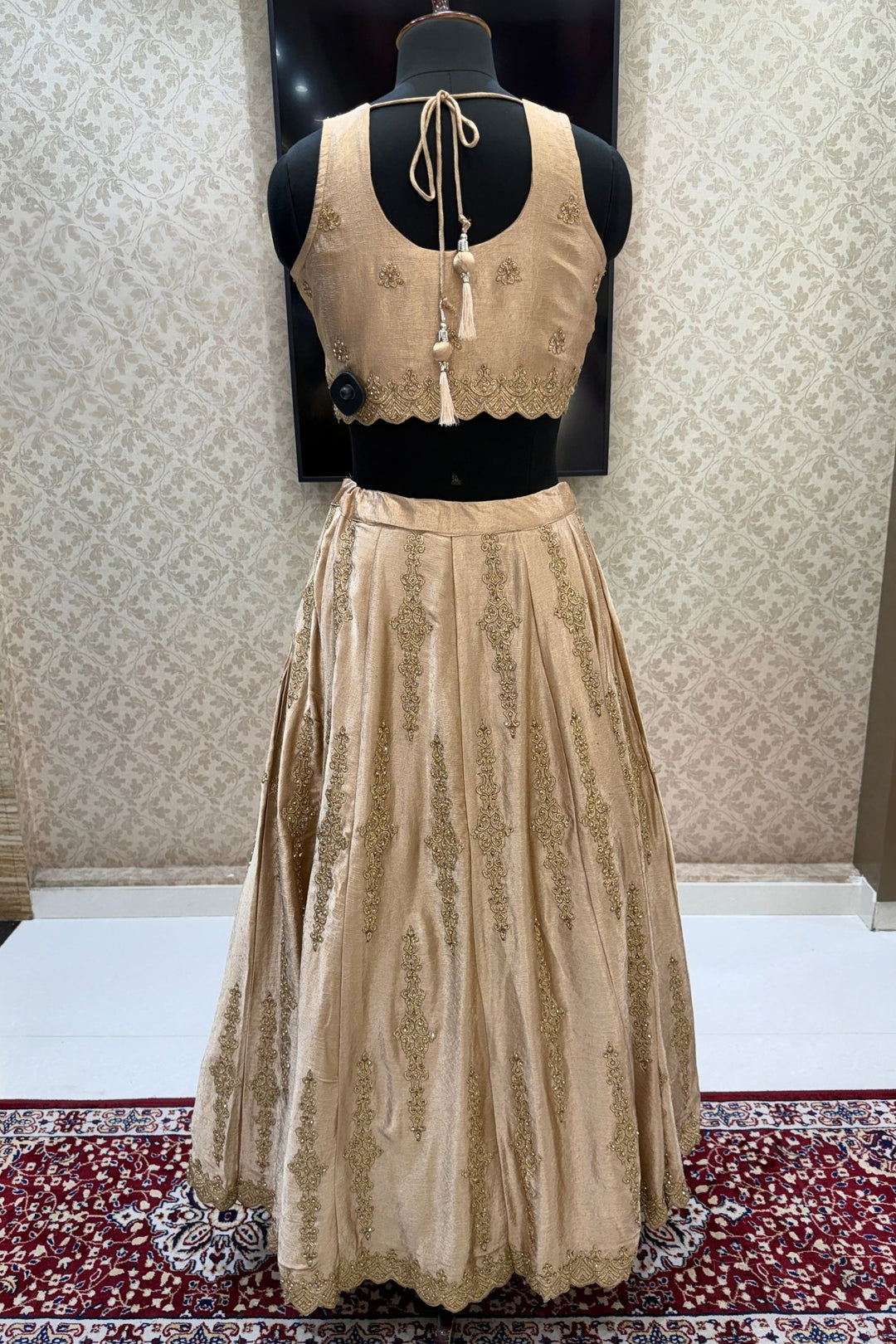 Gold Stone, Beads and Zari work Lehenga Set
