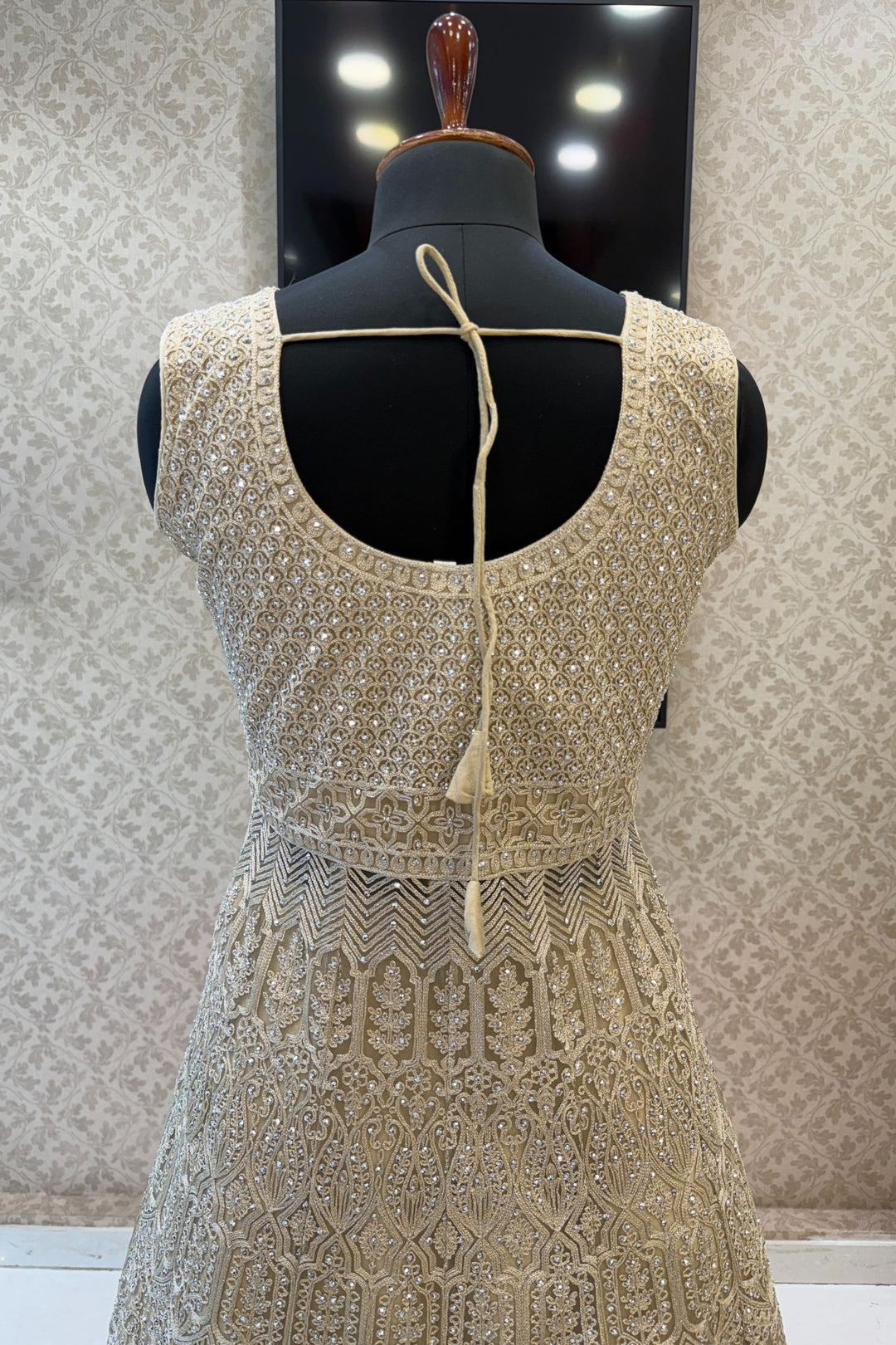 Chiku Stone and Zari Thread work Long Top Lehenga