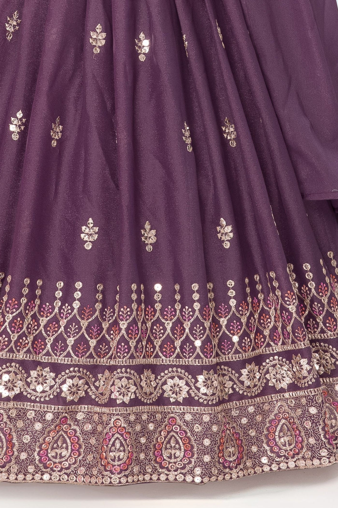 Purple Zari, Sequins and Multicolor Thread work Lehenga Choli for Girls