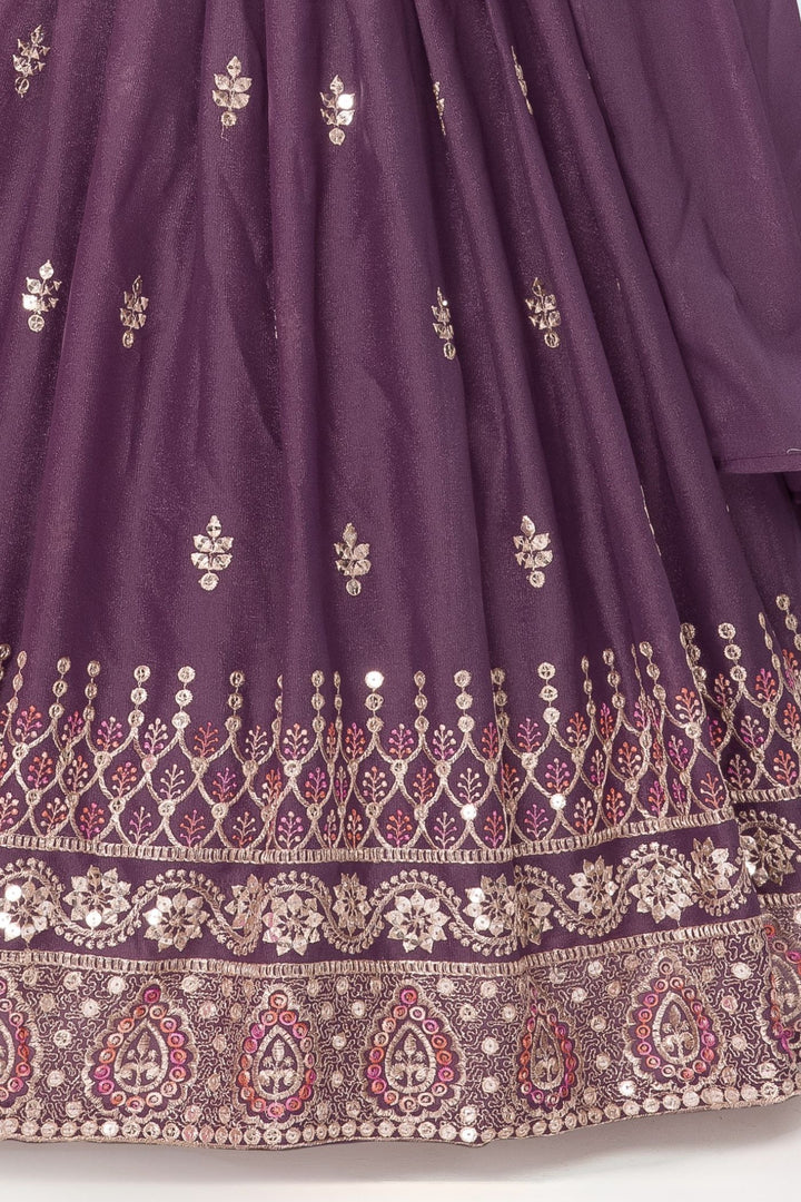 Purple Zari, Sequins and Multicolor Thread work Lehenga Choli for Girls