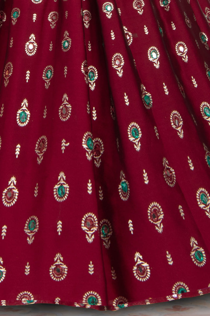 Maroon Printed, Stone, Beads and Zardozi work Long Party Gown for Girls