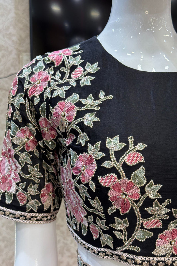 Black Embroidery, Sequins, Pearl and Zari work Saree