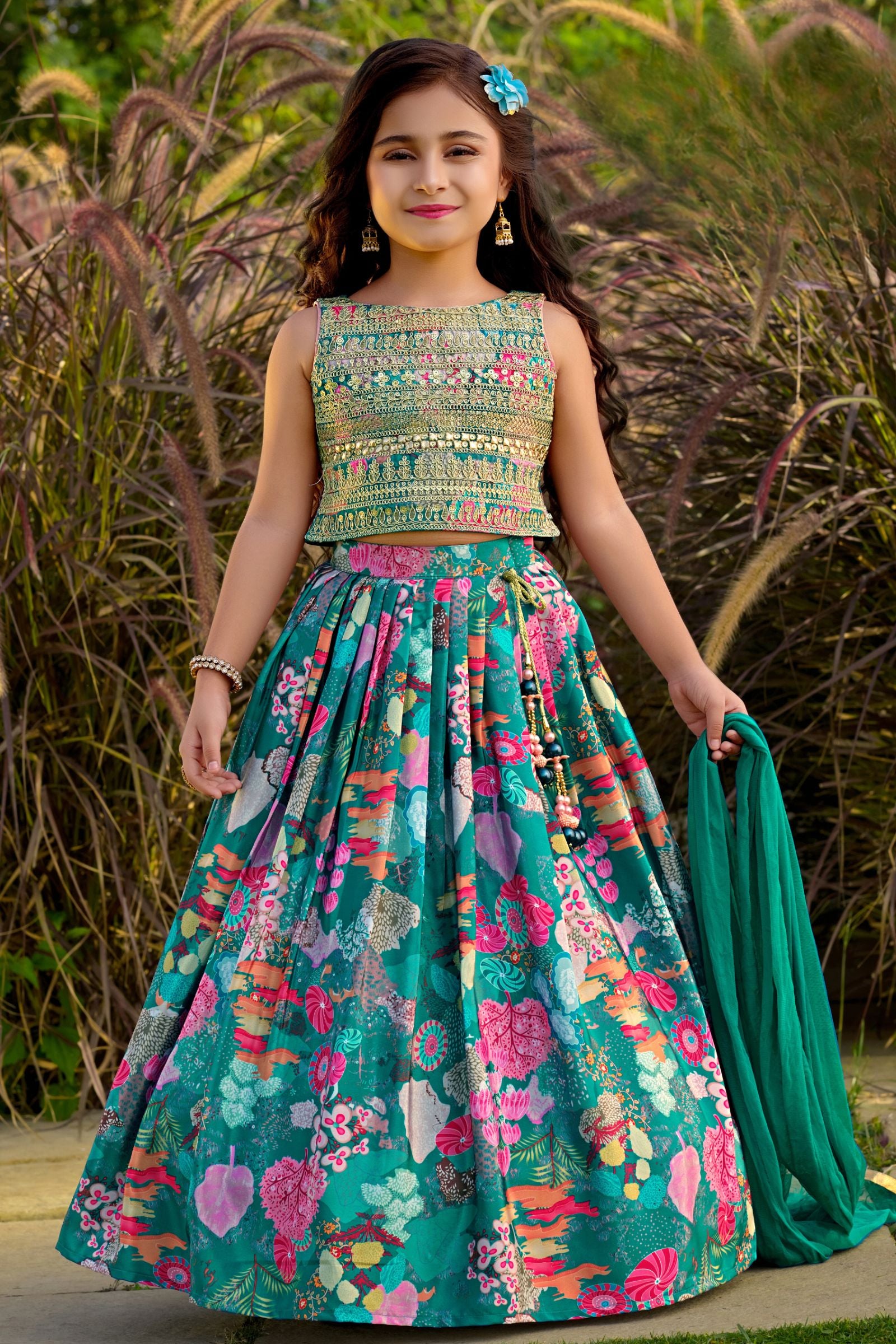 Girls Blue Lehenga Choli Set Traditional Indian Ethnic Wear Kids' Party  Outfit | eBay