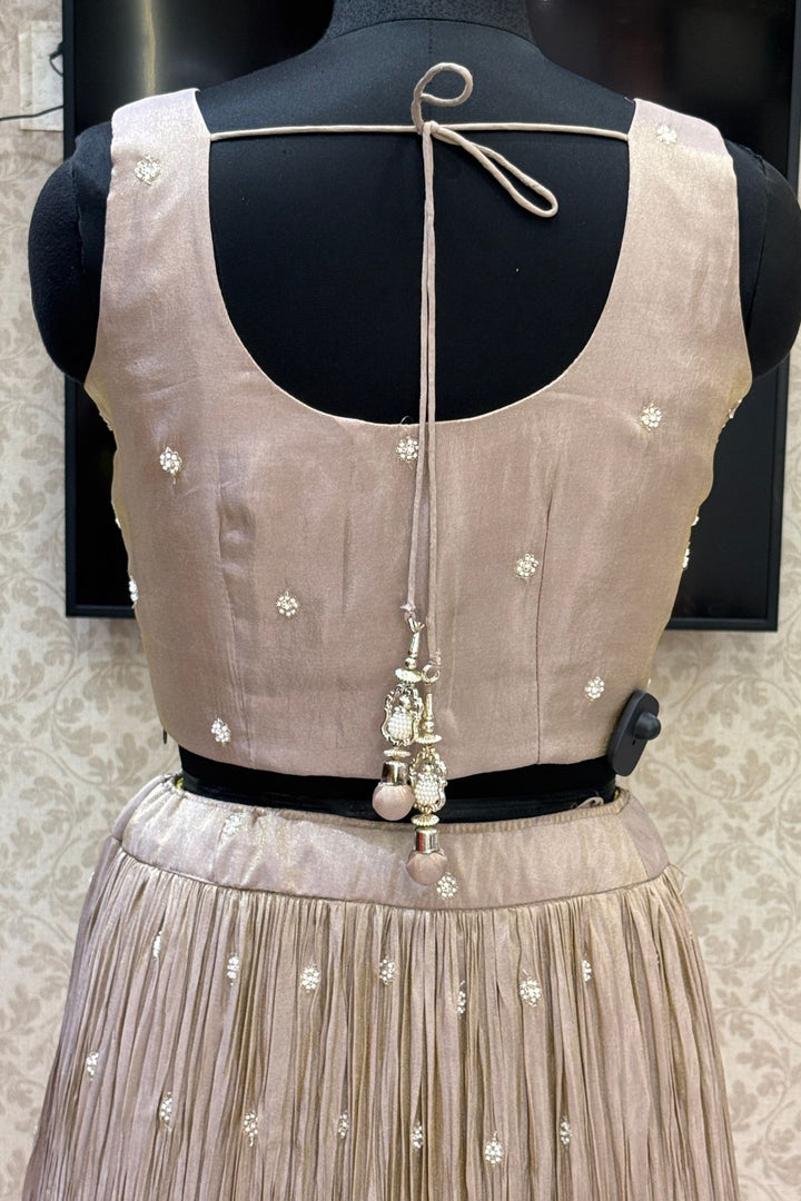 Chiku Beads, Zari and Sequins work Crop Top Lehenga