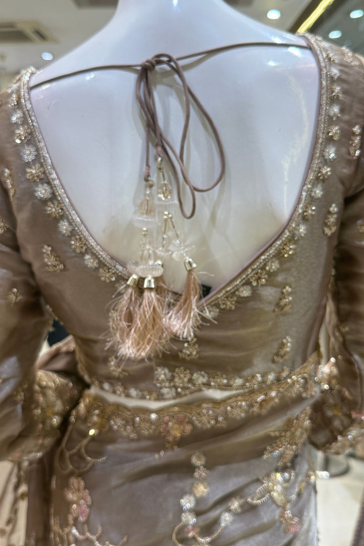 Copper Sequins, Beads, Zari and Pearls work Saree