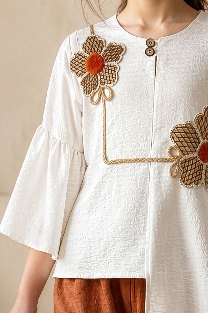 Cream with Rust Orange Top and Embroidery work Palazzo Set for Girls