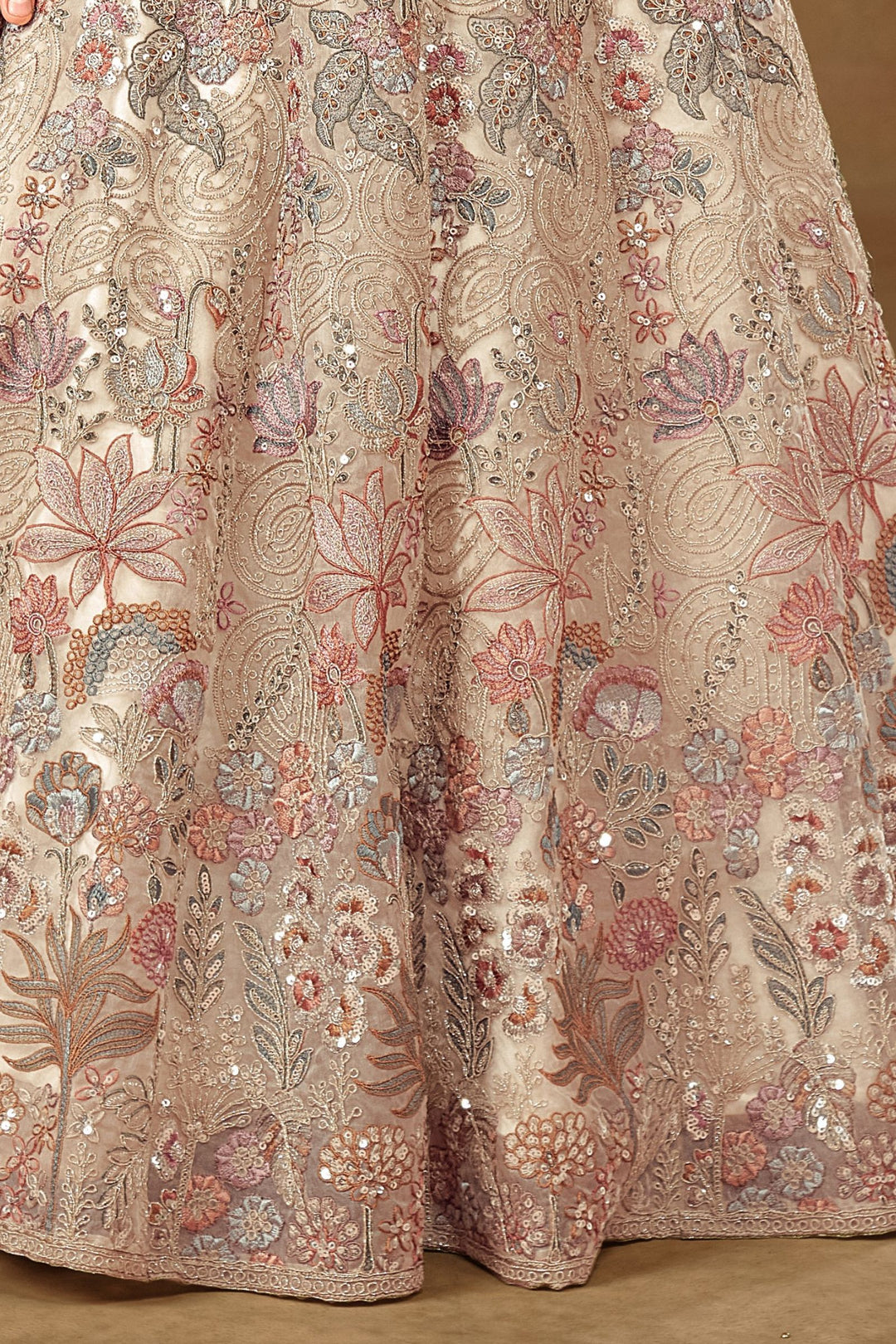 Sandal Multicolor Thread, Sequins and Zari work Lehenga Choli for Girls