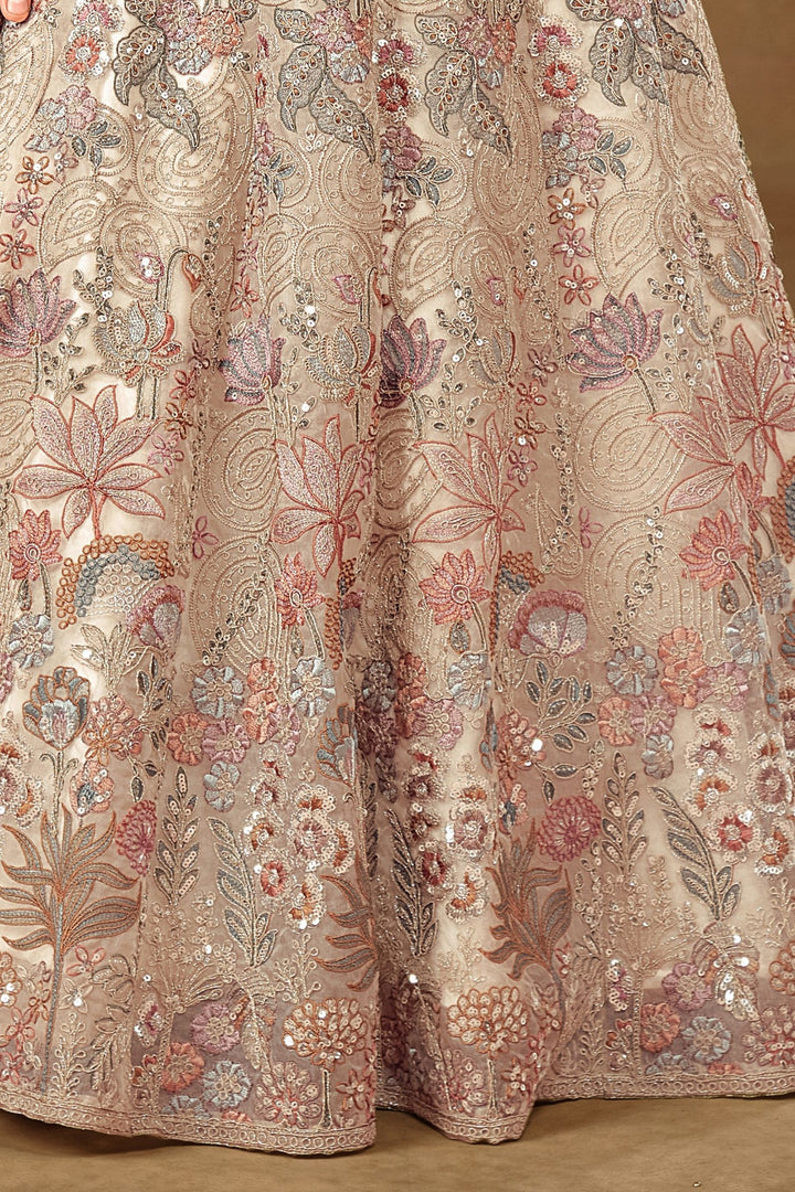 Sandal Multicolor Thread, Sequins and Zari work Lehenga Choli for Girls