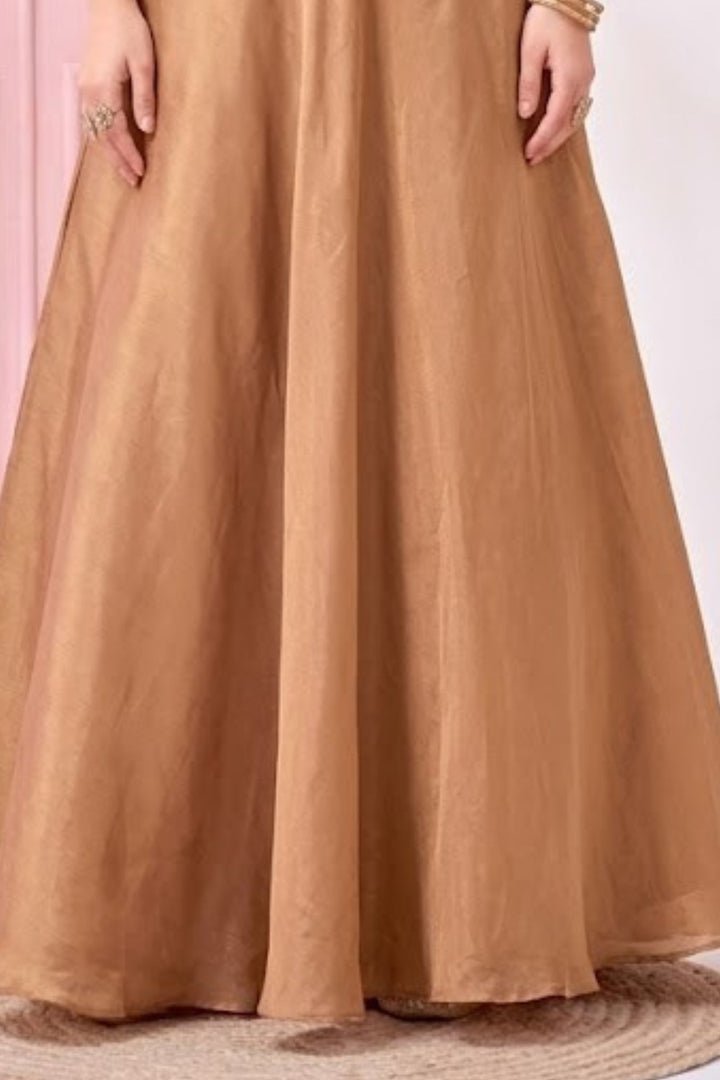 Gold Stone, Beads, Zardozi, Sequins and Pearl work Halter Neck Palazzo Suit Set for Girls