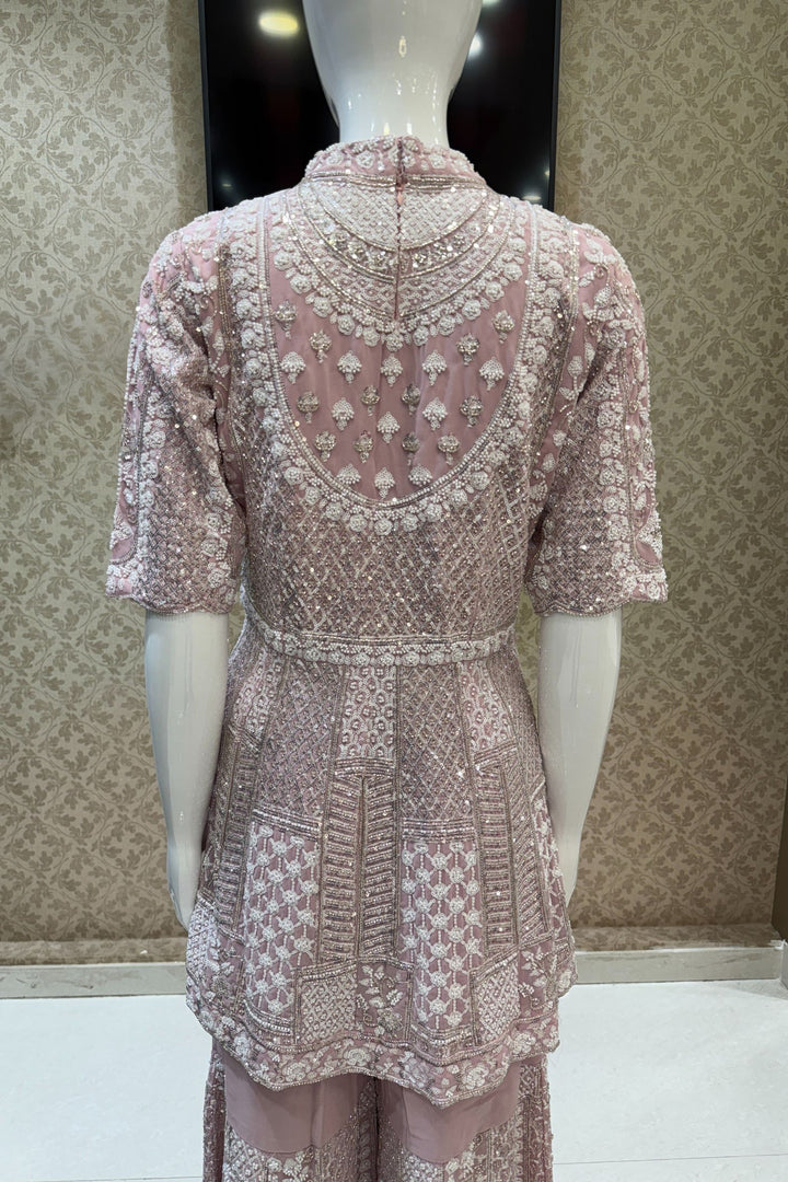Baby Pink Sequins and Beads work Sharara Salwar Suit