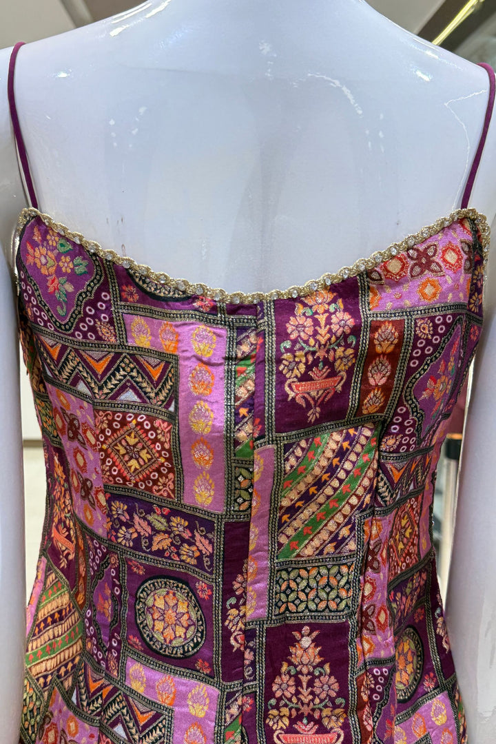 Wine Stone, Mirror and Banaras work with Digital Print Sharara Salwar Suit