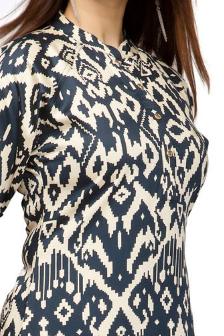 Navy Blue Ikat Print Straight Kurta Set