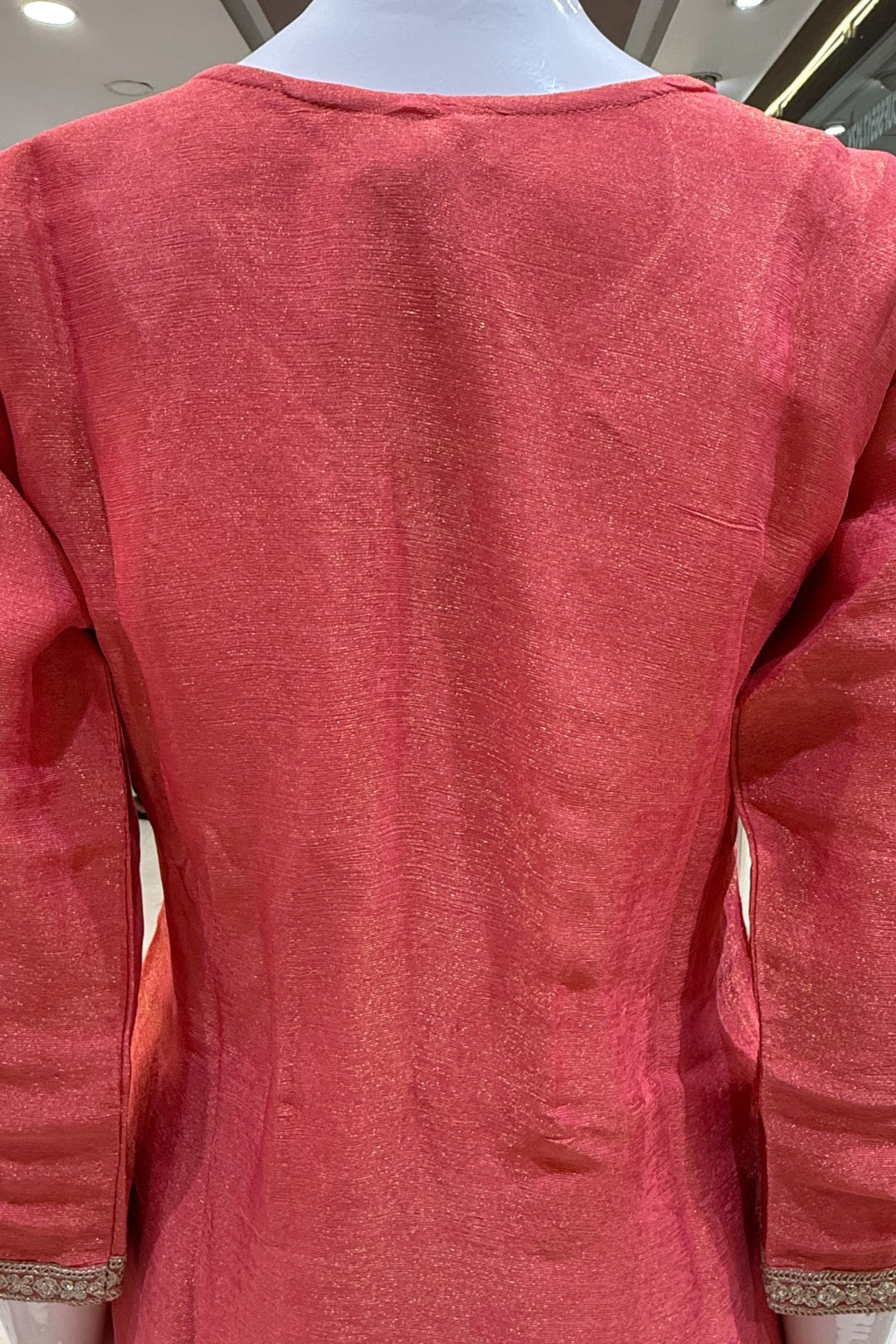 Tomato Red Zari and Sequins work with Digital Print Palazzo Salwar Suit