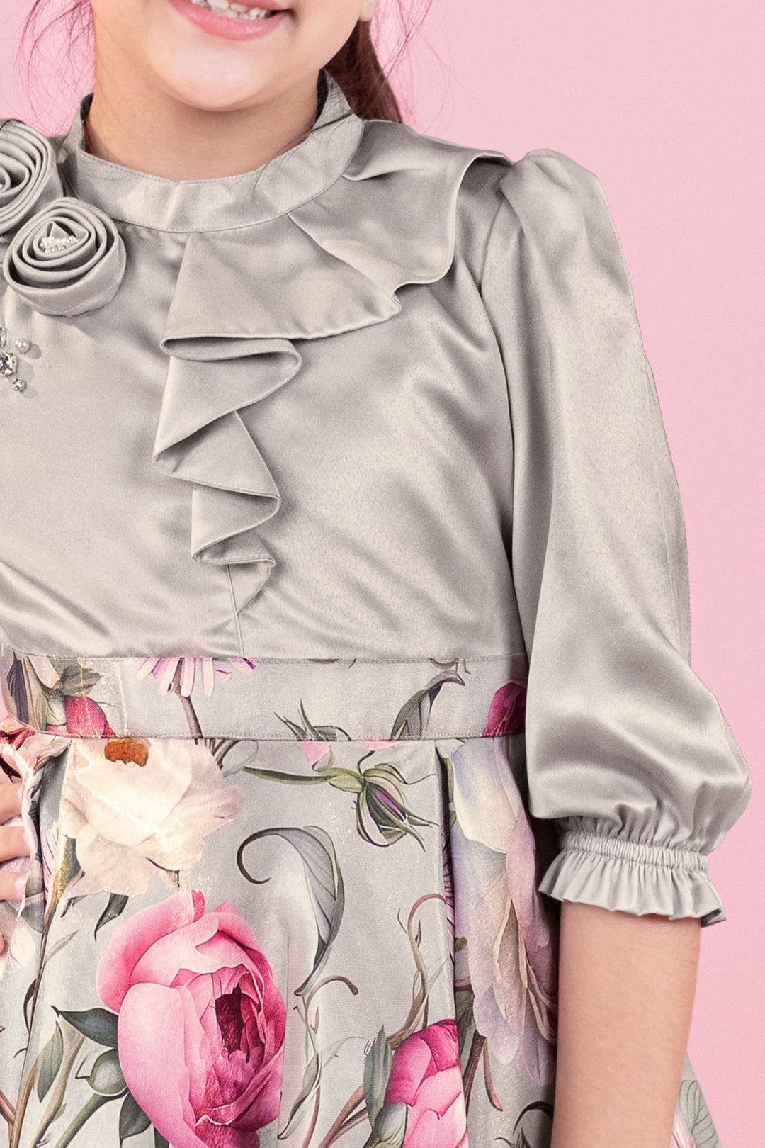 Light Beige Floral Print Short Casual Frock For Girls