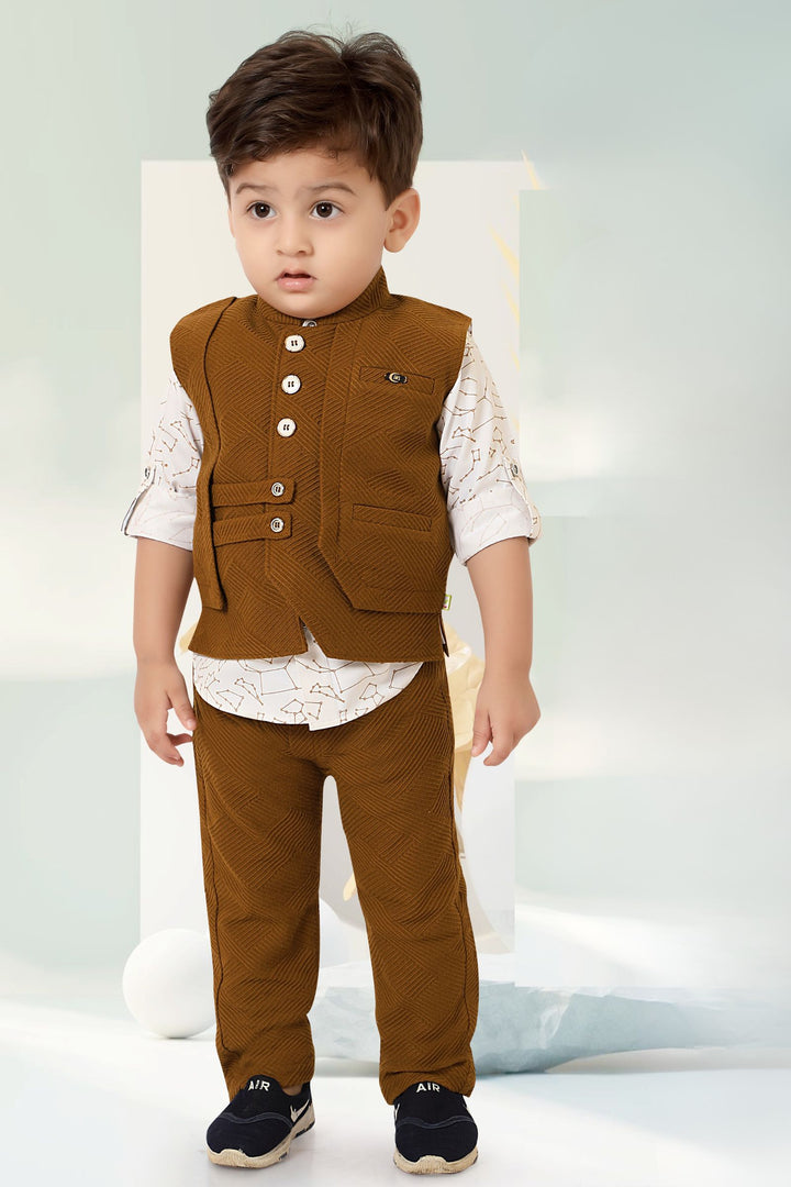 Rust with White Printed Waist Coat and Set for Boys