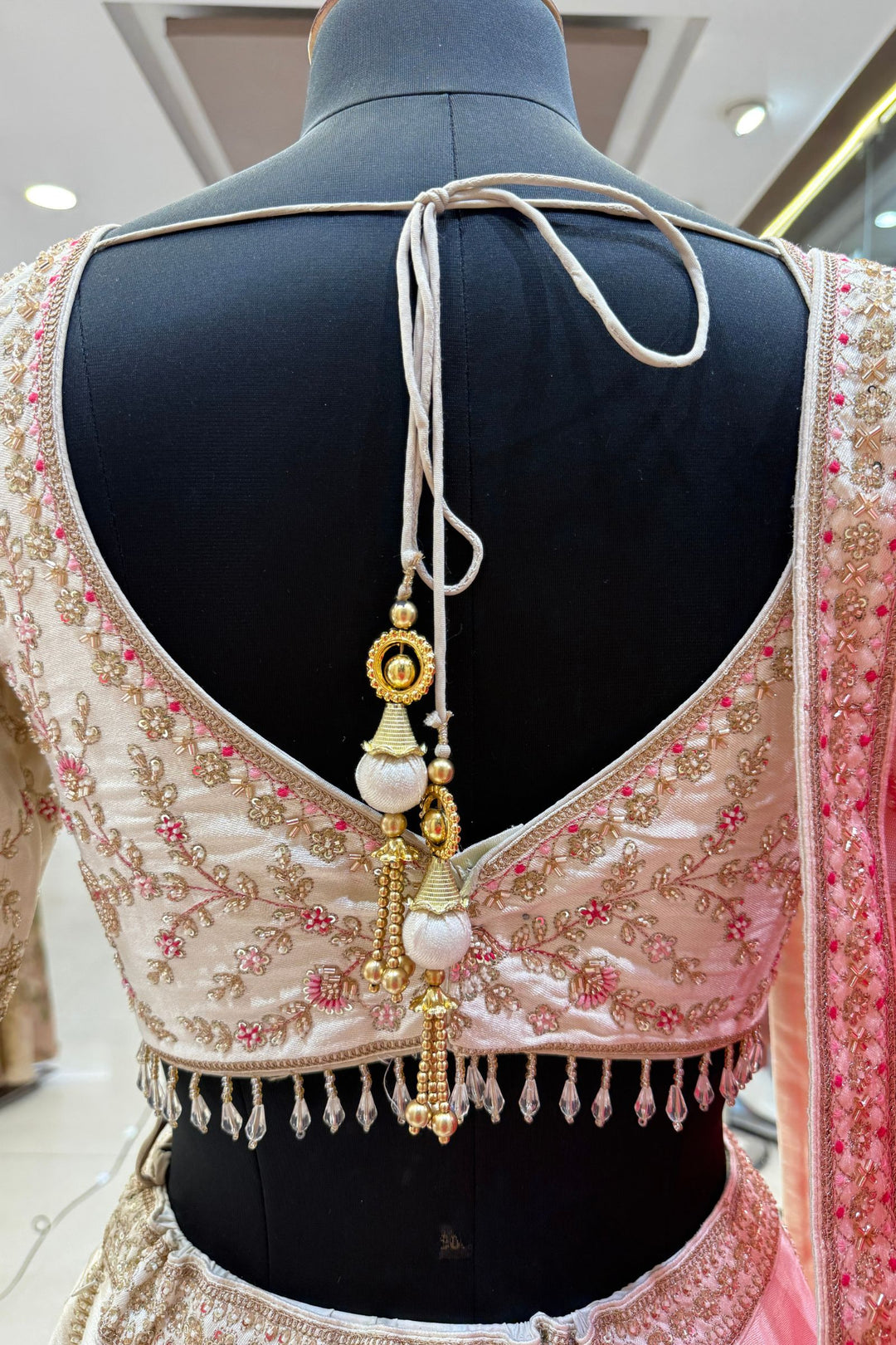Designer Wedding Lehenga in Cream with Beads, Zari, Sequins and Thread Work