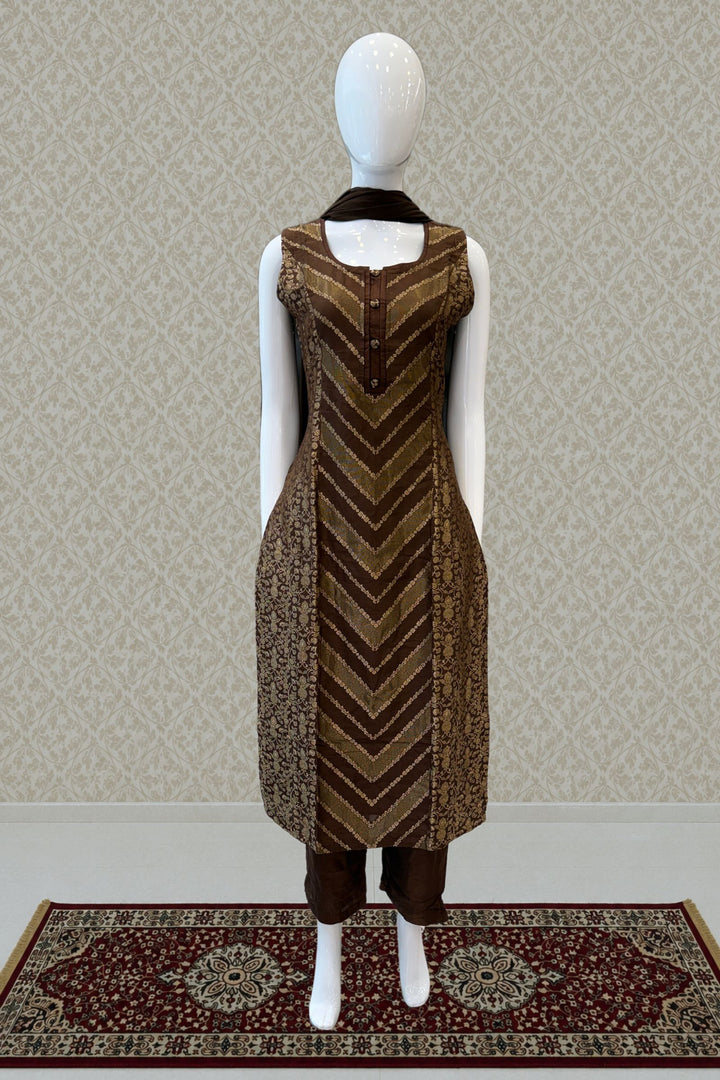Brown Banaras work Straight Cut Salwar Suit