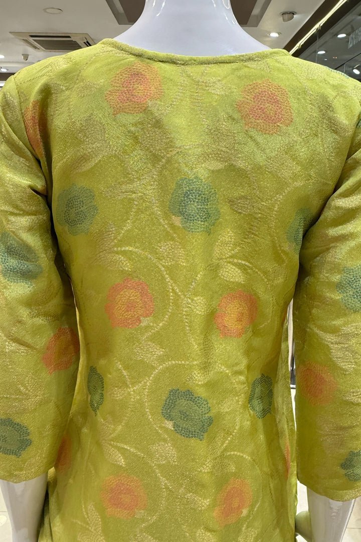 Lemon Green Jacquard, Sequins, Zari, Thread and Beads work Straight Cut Salwar Suit