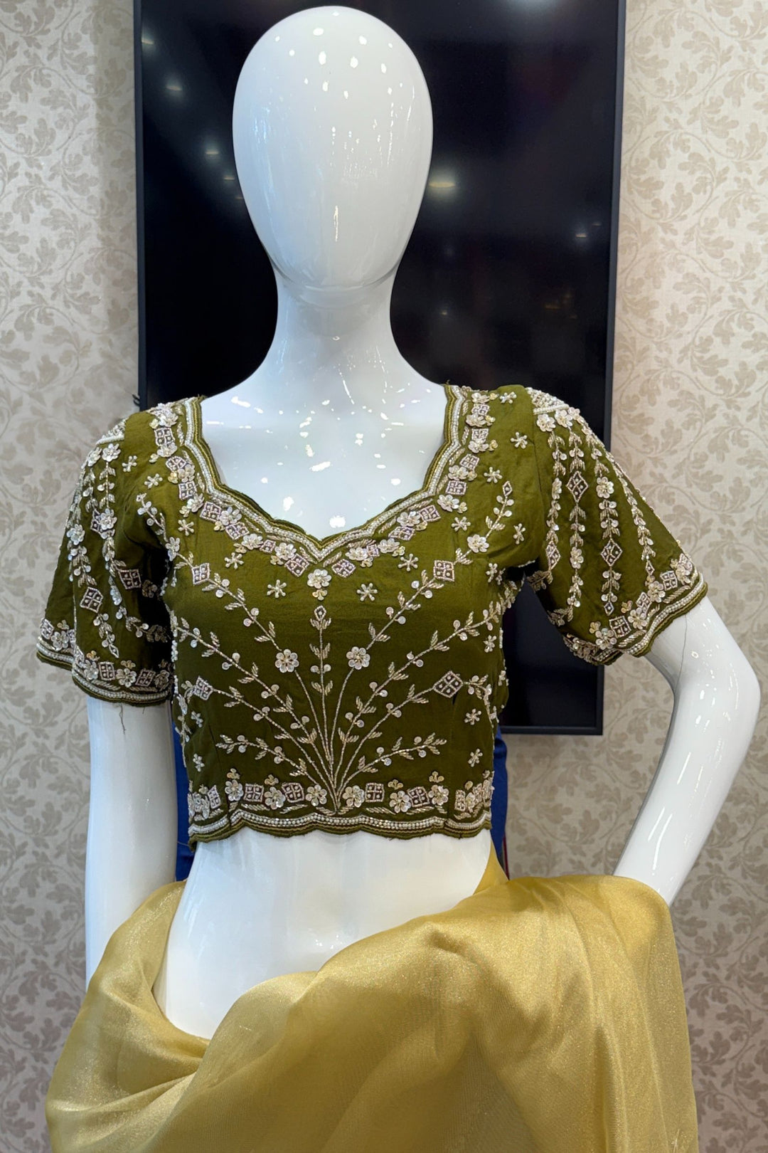 Gold Beads, Sequins, Zari and Pearls work Saree