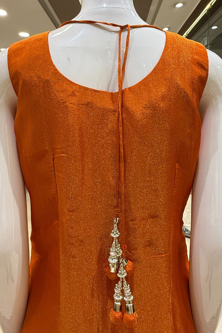 Orange Beads, Sequins and Zari work Palazzo Salwar Suit