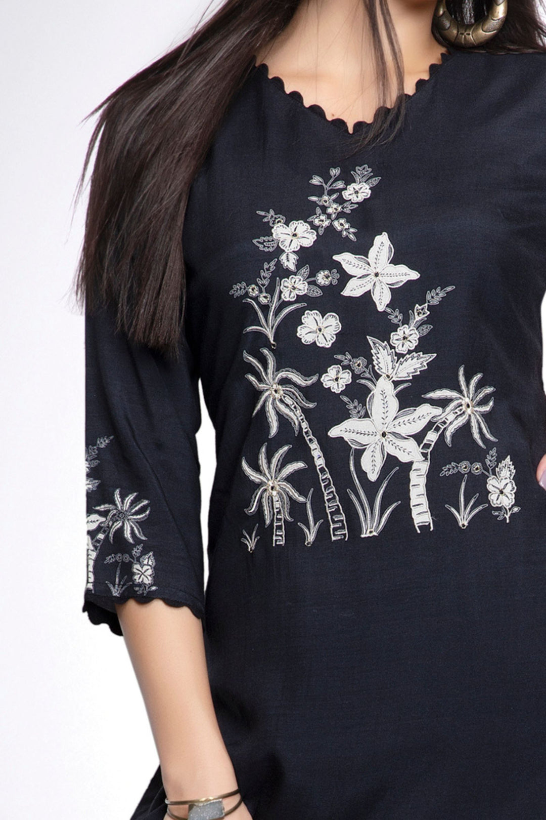 Black Embroidery work Calf Length Kurti