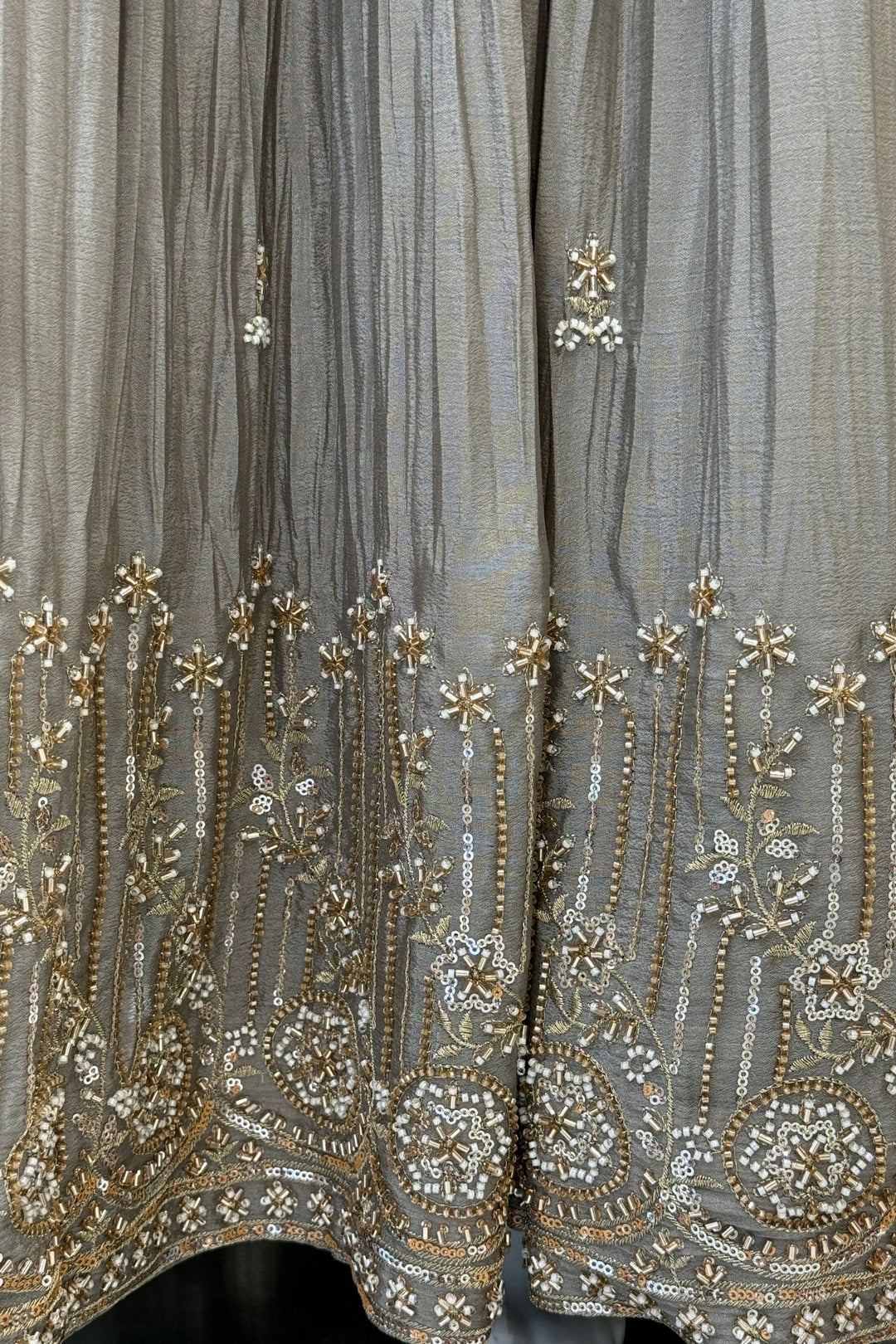 Designer Grey Lehenga with Intricate Beads, Zardozi, Mirror, Kundan and Sequins work