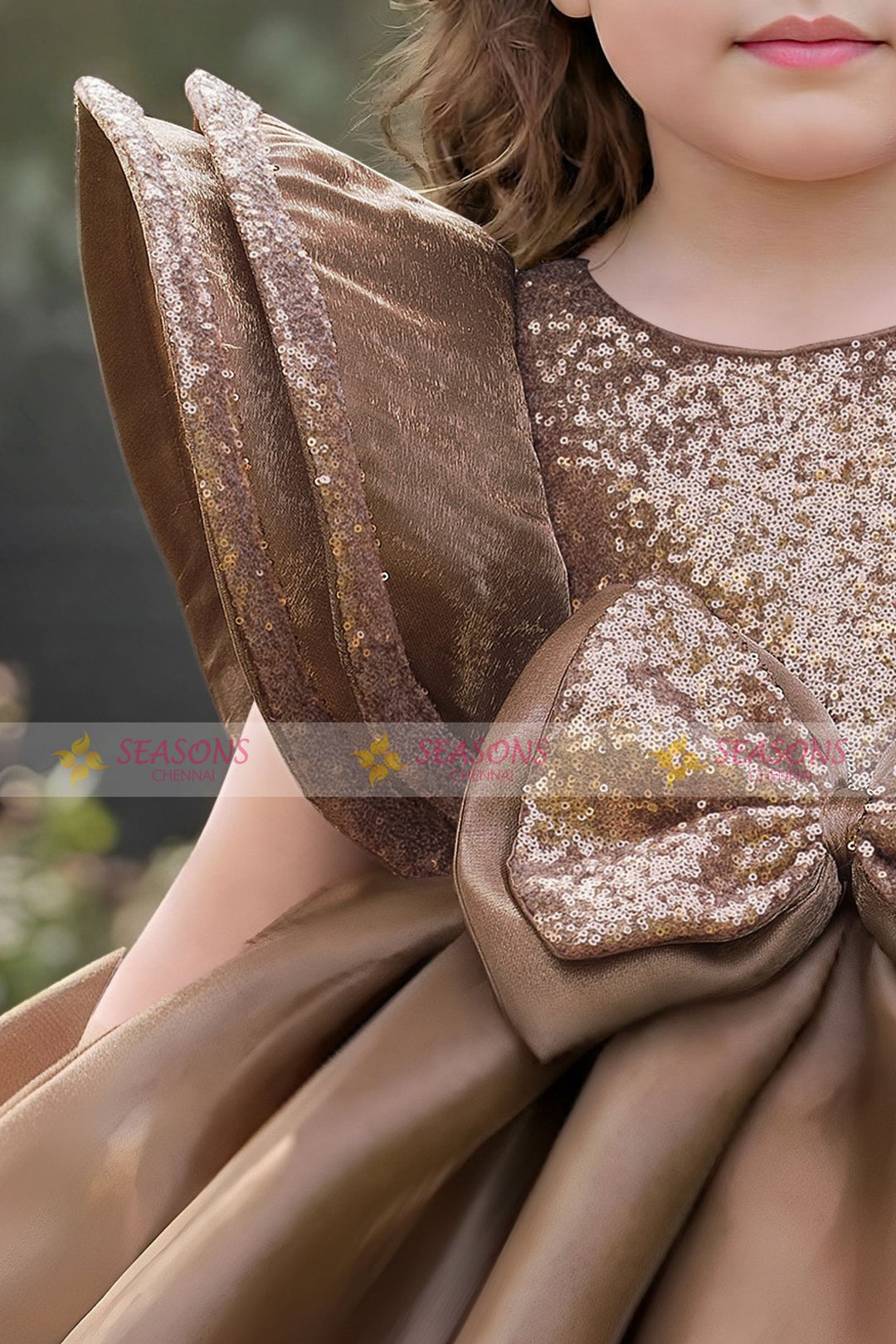 Chocolate Brown Sequins work Short Partywear Frock for Girls