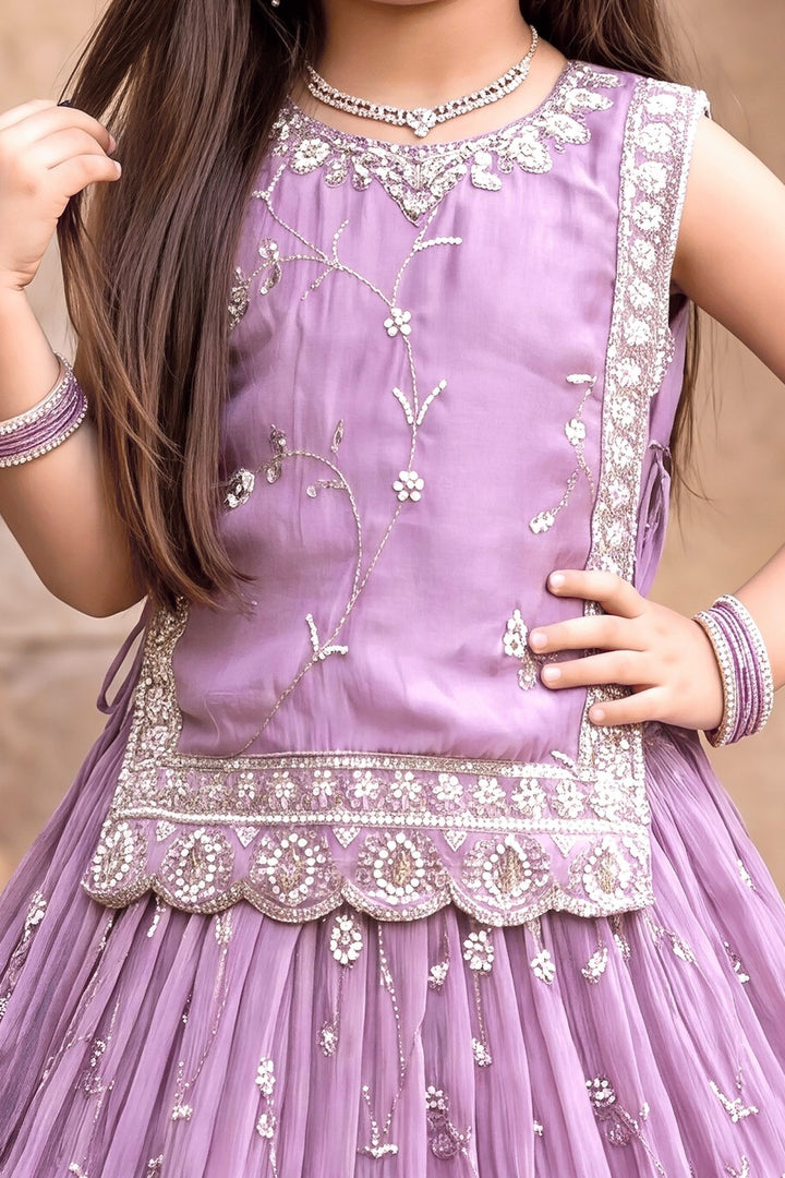 Lavender Beads, Sequins and Zari work Jacket Styled Long Party Gown for Girls