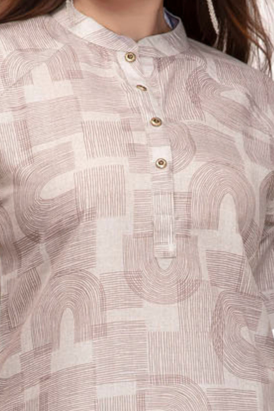 Stone Beige Straight Fit Kurta Set with Modern Printed Pattern