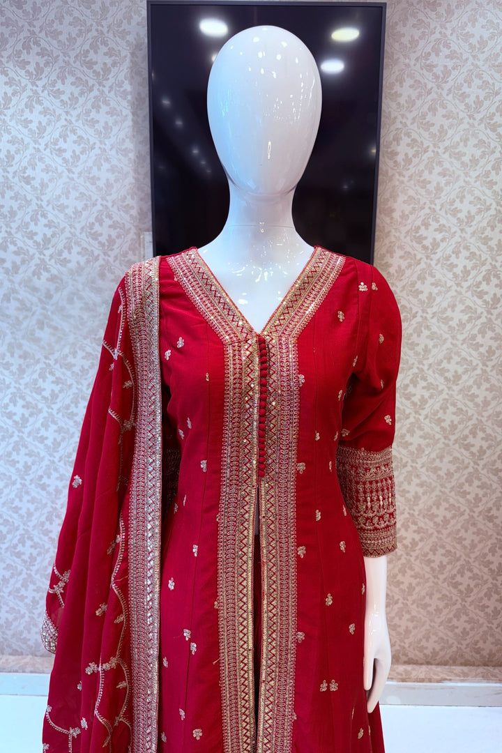 Pinkish Red Sequins and Zari work Palazzo Salwar Suit