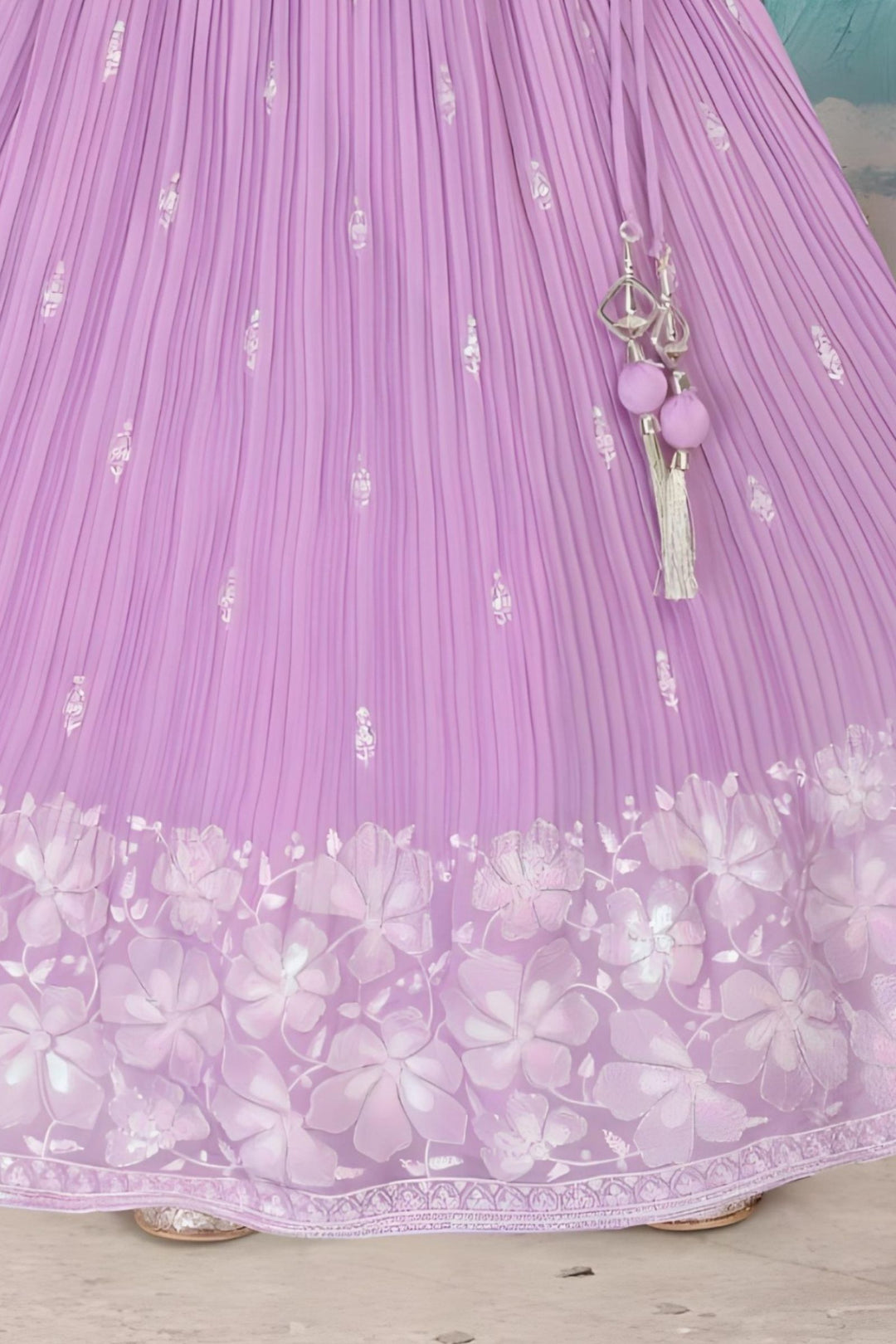 Lavender Thread, Sequins and Beads work Lehenga Choli for Girls