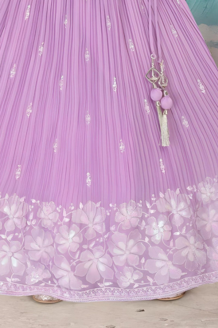 Lavender Thread, Sequins and Beads work Lehenga Choli for Girls