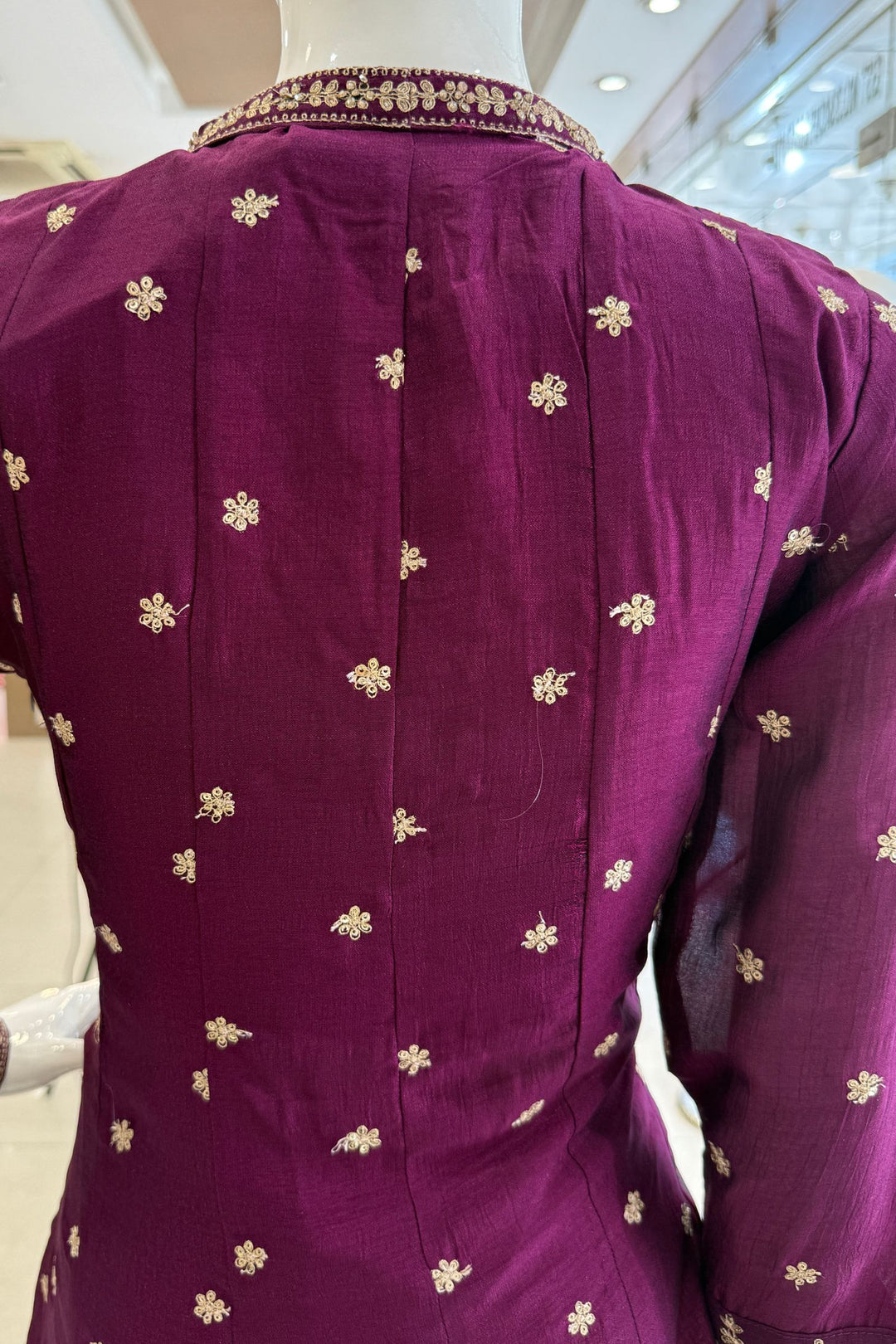 Wine Zari, Zardozi, Sequins and Stone work A-line Cut Salwar Suit