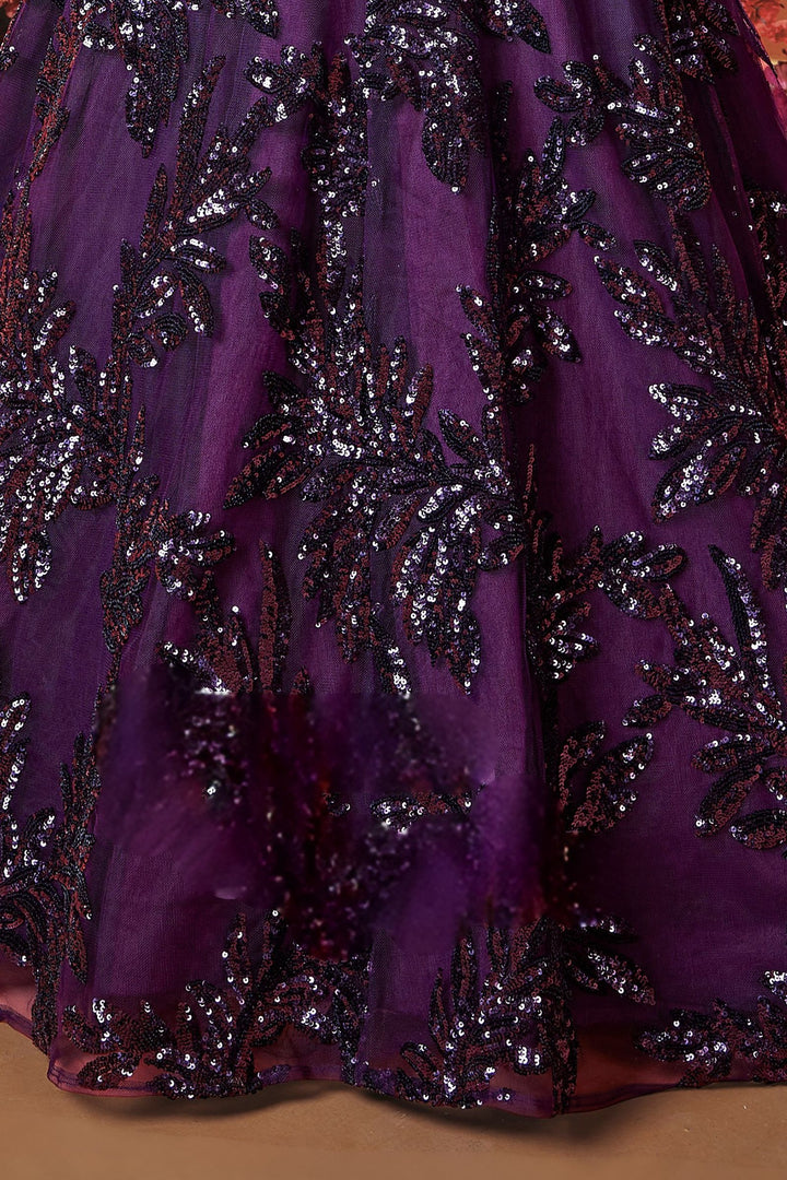 Violet Sequins work Long Party Gown for Girls