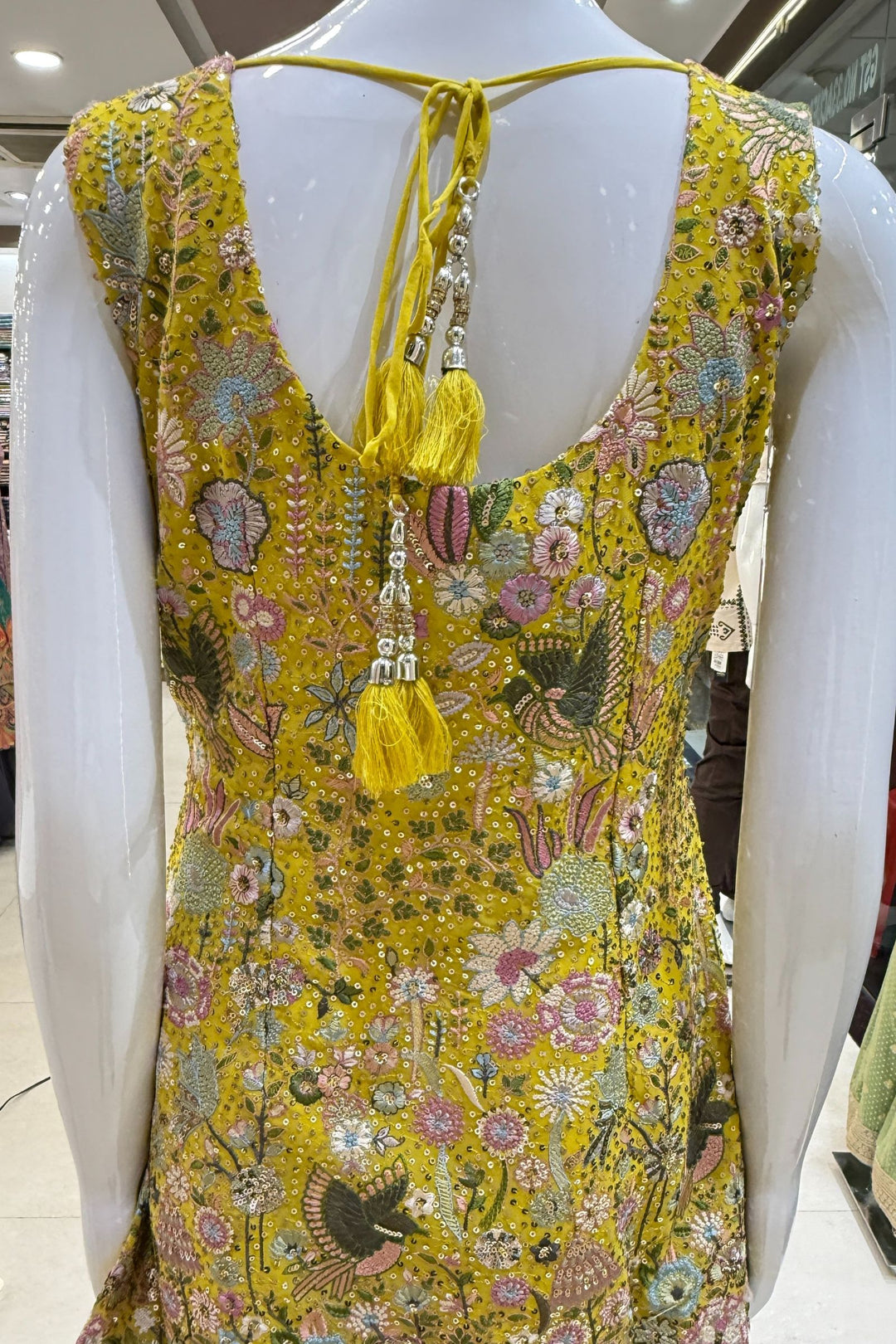 Yellow Multicolor Embroidery, Sequins, Pearl, Stone and Mirror work Salwar with Palazzo Pant