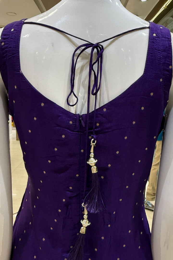 Purple Mirror, Stone, Zari and Banaras work Straight Cut Salwar Suit