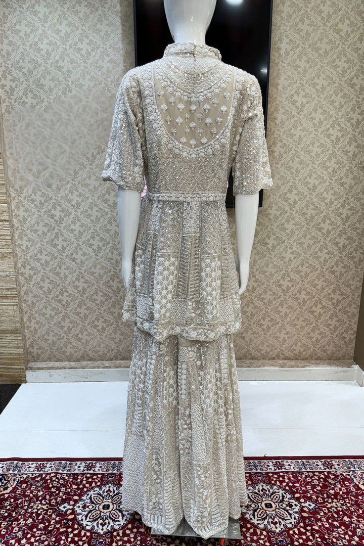 Beige Sequins and Beads work Sharara Salwar Suit